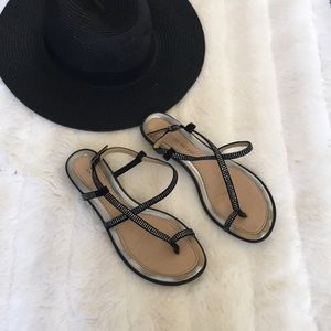Antonio Melani Black Rhinestone Strappy Sandals
